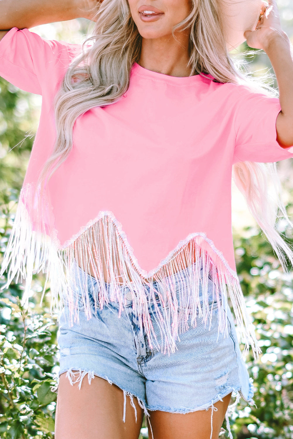 Moonlight Jade Fringed Sequin Crop T-shirt