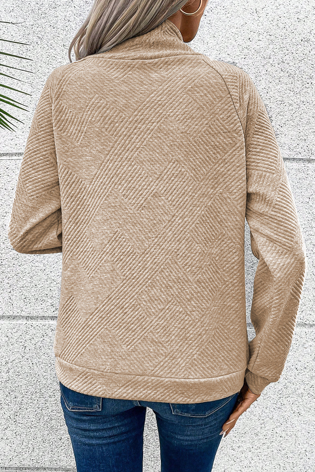 Textured Knit Buttoned Kangaroo Pocket Sweatshirt