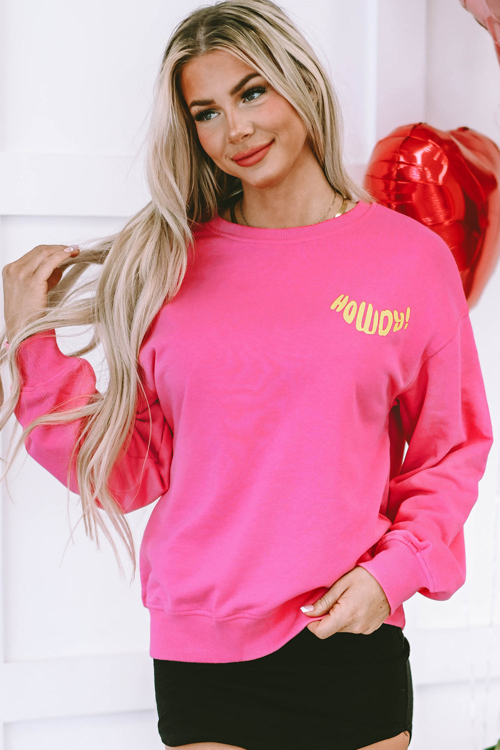 Strawberry Pink HOWDY Back Western Graphic Pullover Sweatshirt