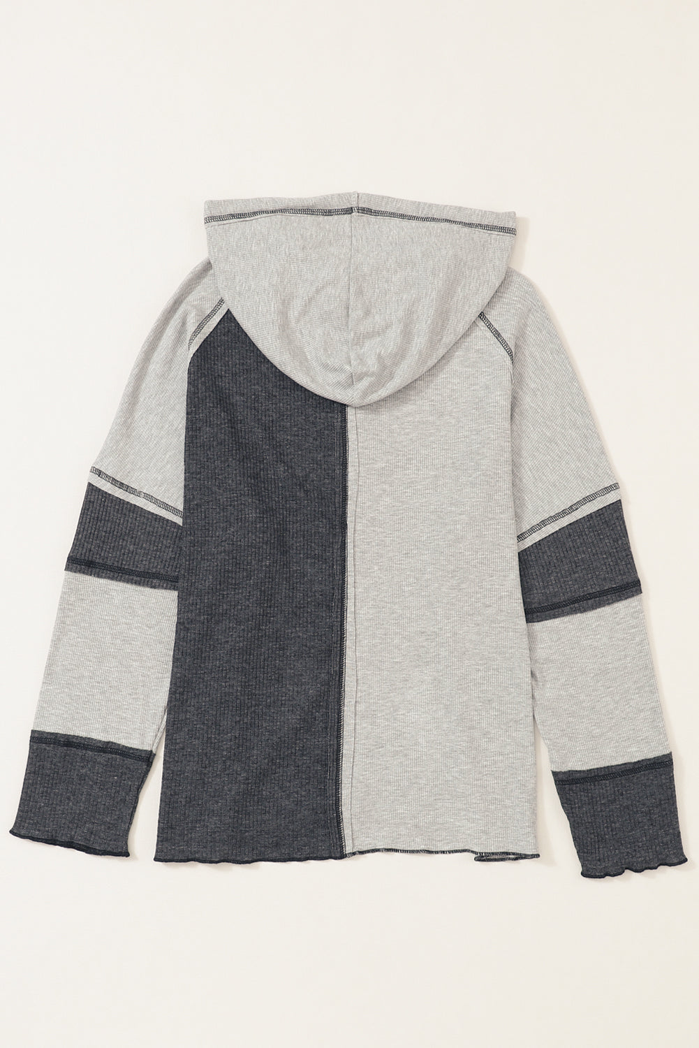 Colorblock Seamed Ribbed Henley Hoodie